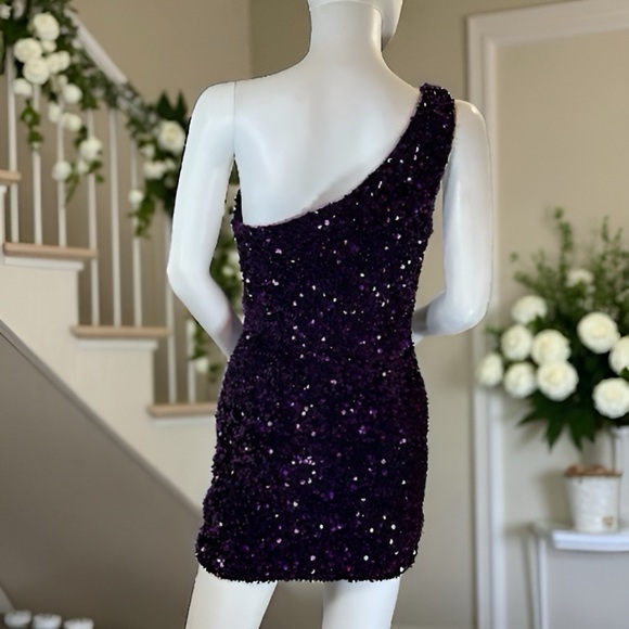 Venlian Womens Purple Sequin One Shoulder Mini Formal Dress Size Small - Picture 3 of 5